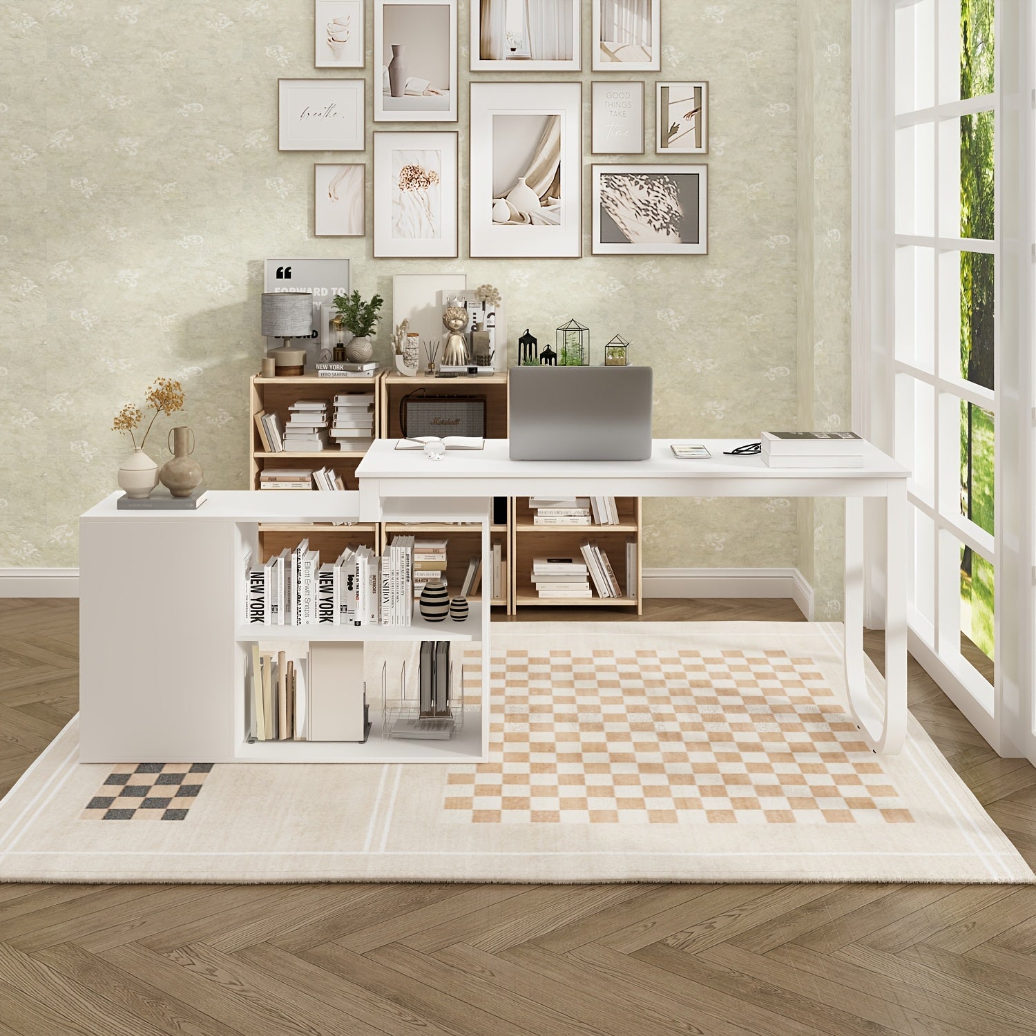 55'' W L-Shaped Home Office Computer Desk with Storage, Corner Office Desk with 3 Drawers & 2 Shelves, Workstation for Office, Study Room, Modern Design