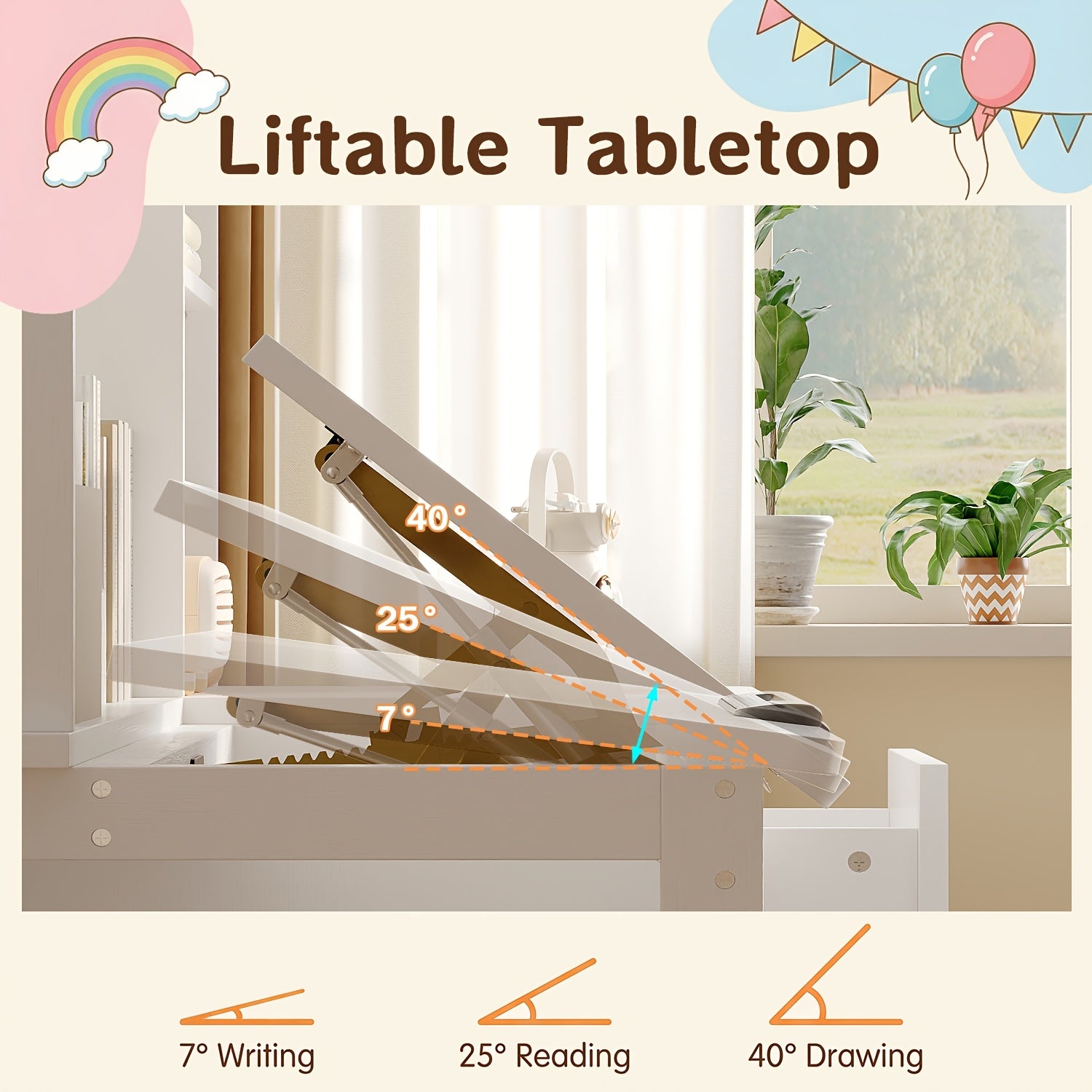 Contemporary Workstation Featuring Adjustable LED Lighting And a Flip-Top Surface, Includes a Drawer, Open Shelving, And a File Cabinet, Accompanied by a Stool, Designed with a Sleek And Minimalist Aesthetic in White