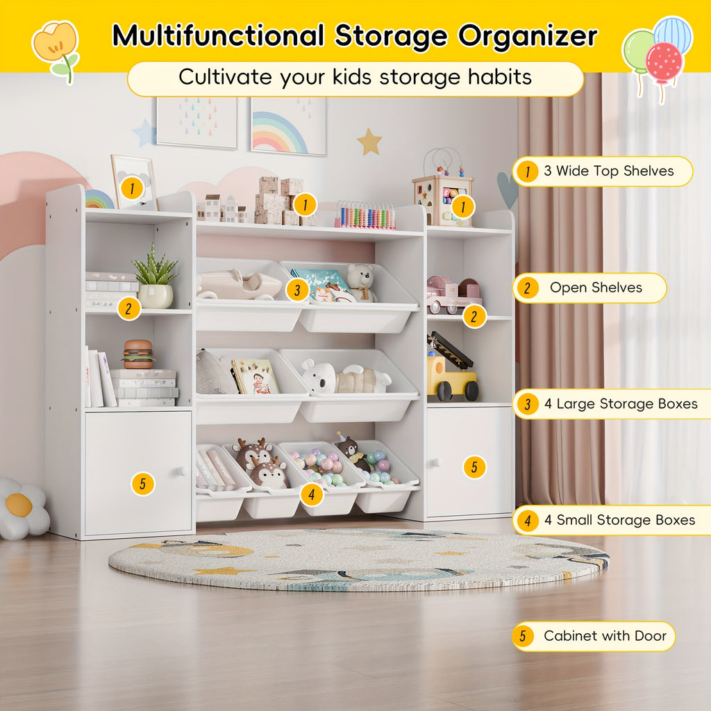 Kids Storage Organizer W\u002F8 Removable Bins, 4-Tier Organizers W\u002F6 Storage Cubbies, Kids Bookshelf And Storage for Playroom, Bedroom, Kids Room, Classroom