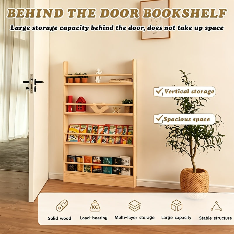 3\u002F4 Layer Bookshelf Behind The Door, Wooden Bookshelf Behind The Door, Space-saving Storybook Storage And Organization Rack