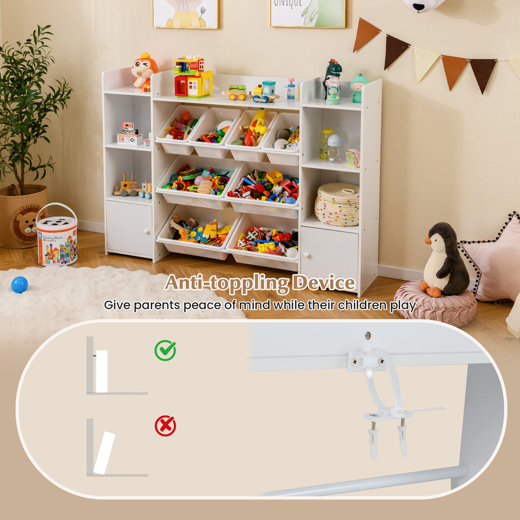 COSTWAY Kids Toy Storage Organizer Shelf, 4-Tier Large Storage Cabinet with 6 Cubbies & 8 Removable Bins, Childrens Storage Rack with Bookshelf for Living Room, Bedroom, Playroom & Nursery