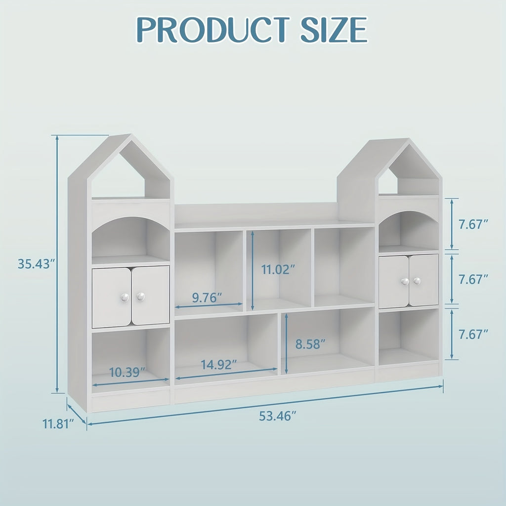 A Storage Cabinet And Bookcase Designed Like a Castle, This Versatile Organizer Shelf Is Perfect for Keeping Books And Everyday Items. Featuring a Magical Castle Design in a Sleek White End