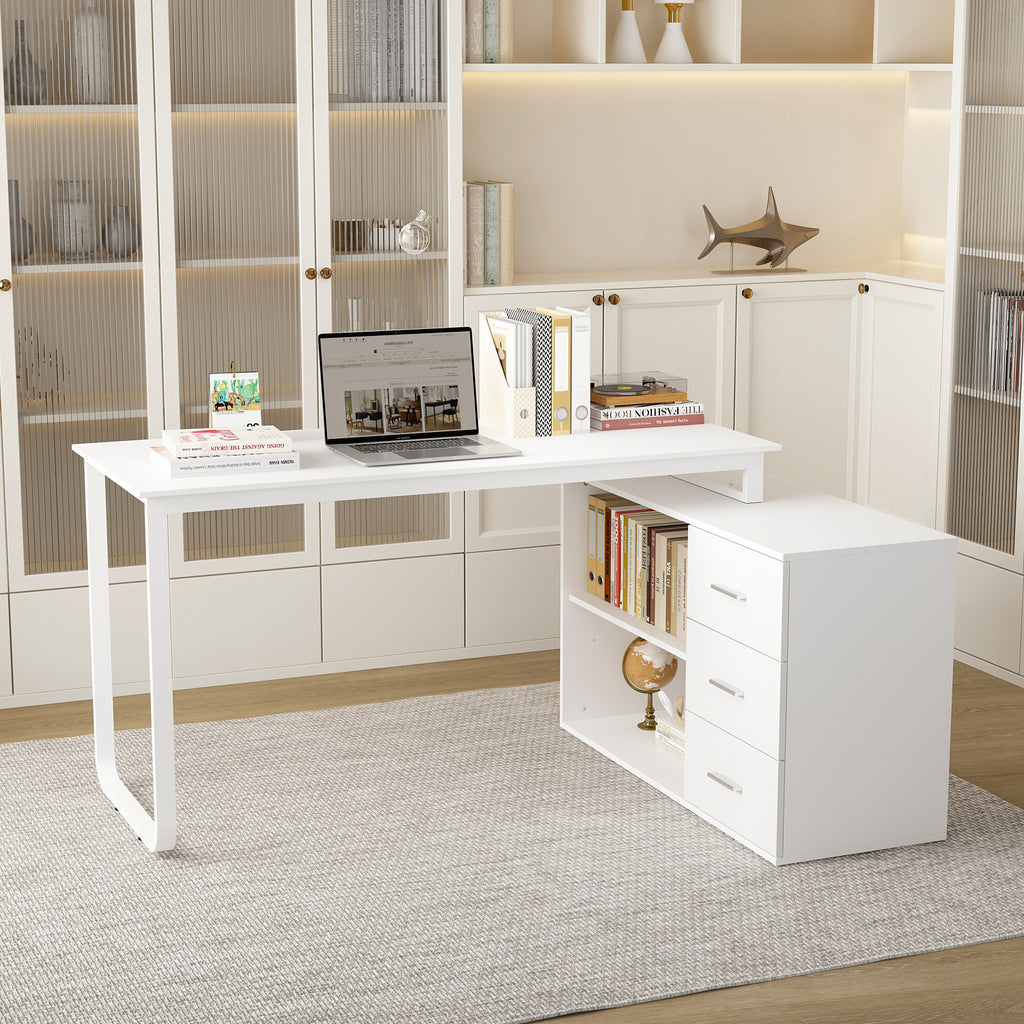 Modern L-Shaped Desk for Office Use Featuring Three Drawers And an Open Storage Shelf, with a Flexible Design Suitable for Both Computer And Administrative Tasks