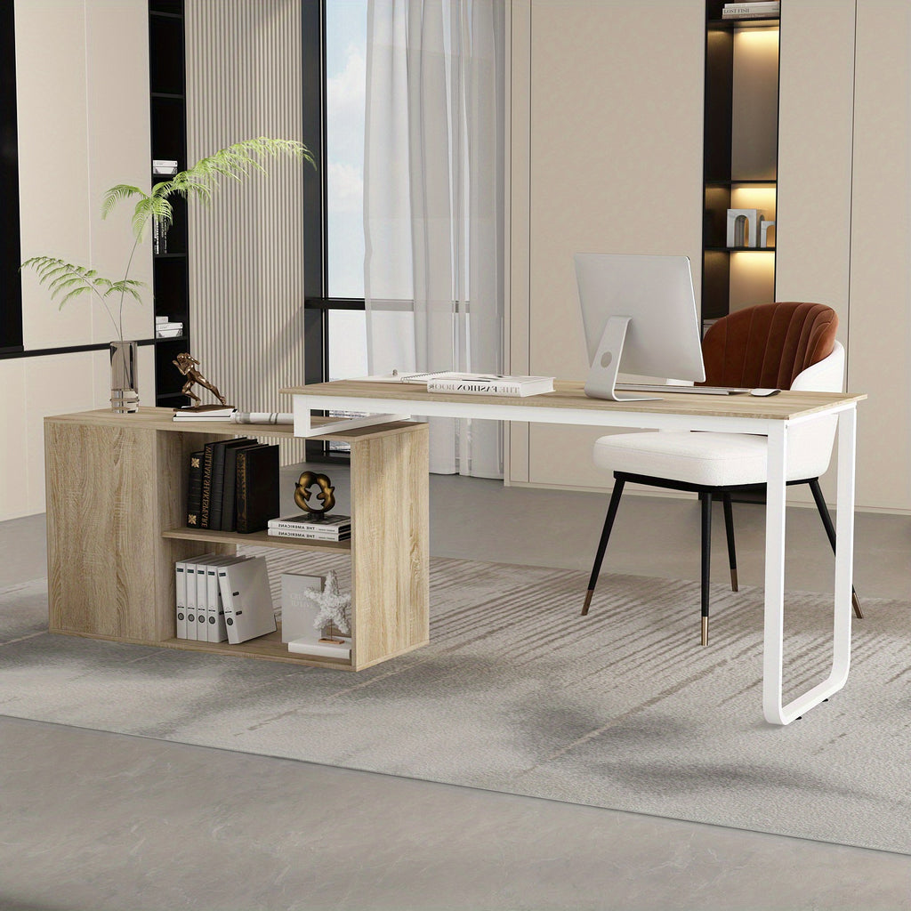 Modern L-Shaped Desk for Office Use Featuring Three Drawers And an Open Storage Shelf, with a Flexible Design Suitable for Both Computer And Administrative Tasks