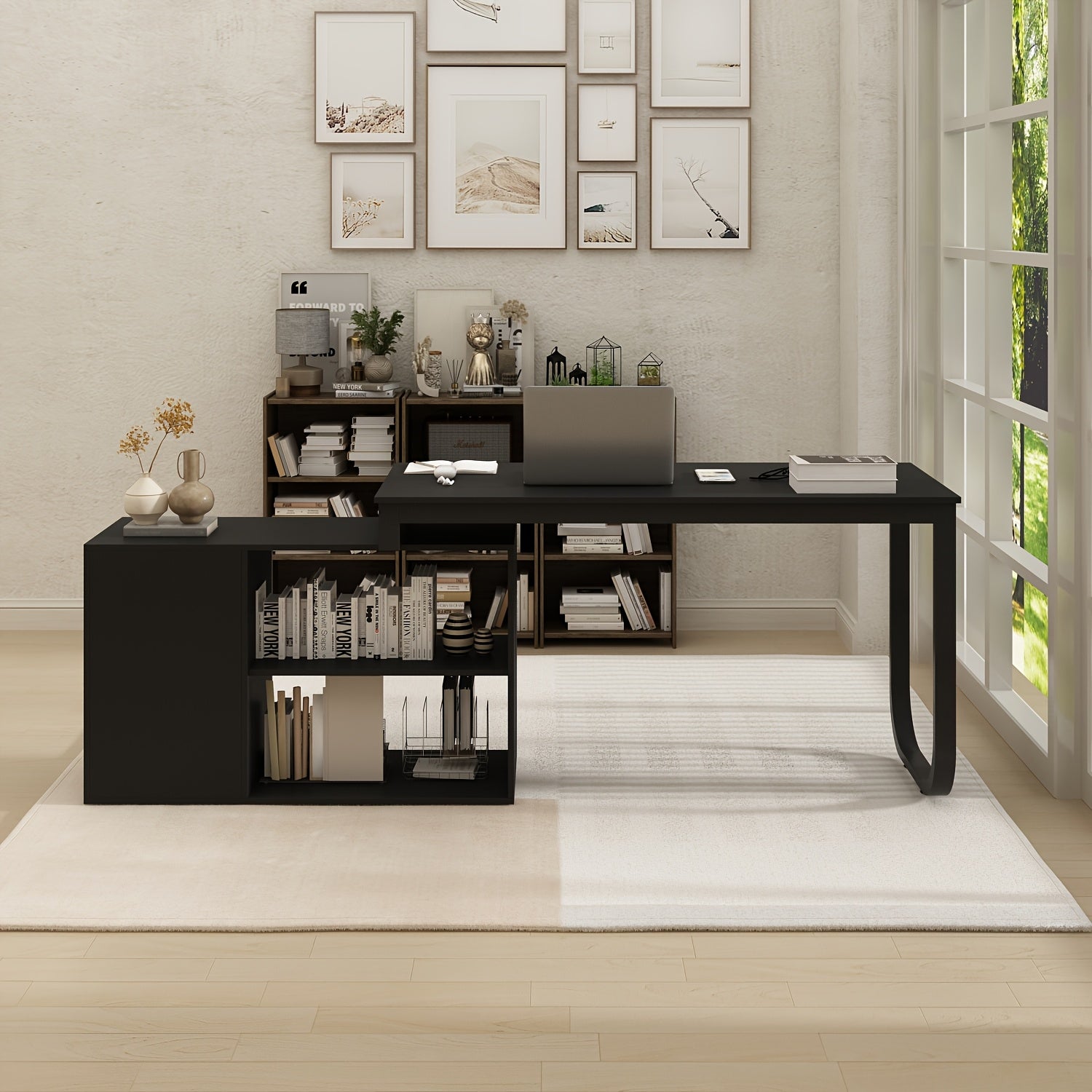 55'' W L-Shaped Home Office Computer Desk with Storage, Corner Office Desk with 3 Drawers & 2 Shelves, Workstation for Office, Study Room, Modern Design