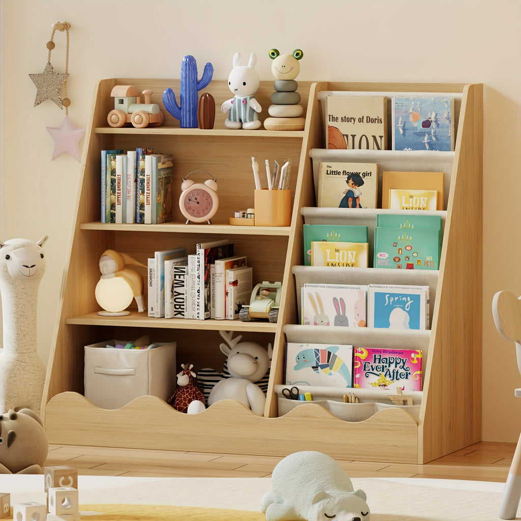A Four-Level Bookshelf for Kids, a Five-Level Hanging Bookcase for Children, a Storage Unit for Baby Books, an Organizer for Books And Toys, a Display Stand for Books, Ideal for Playrooms, Preschools, Classrooms, Libraries