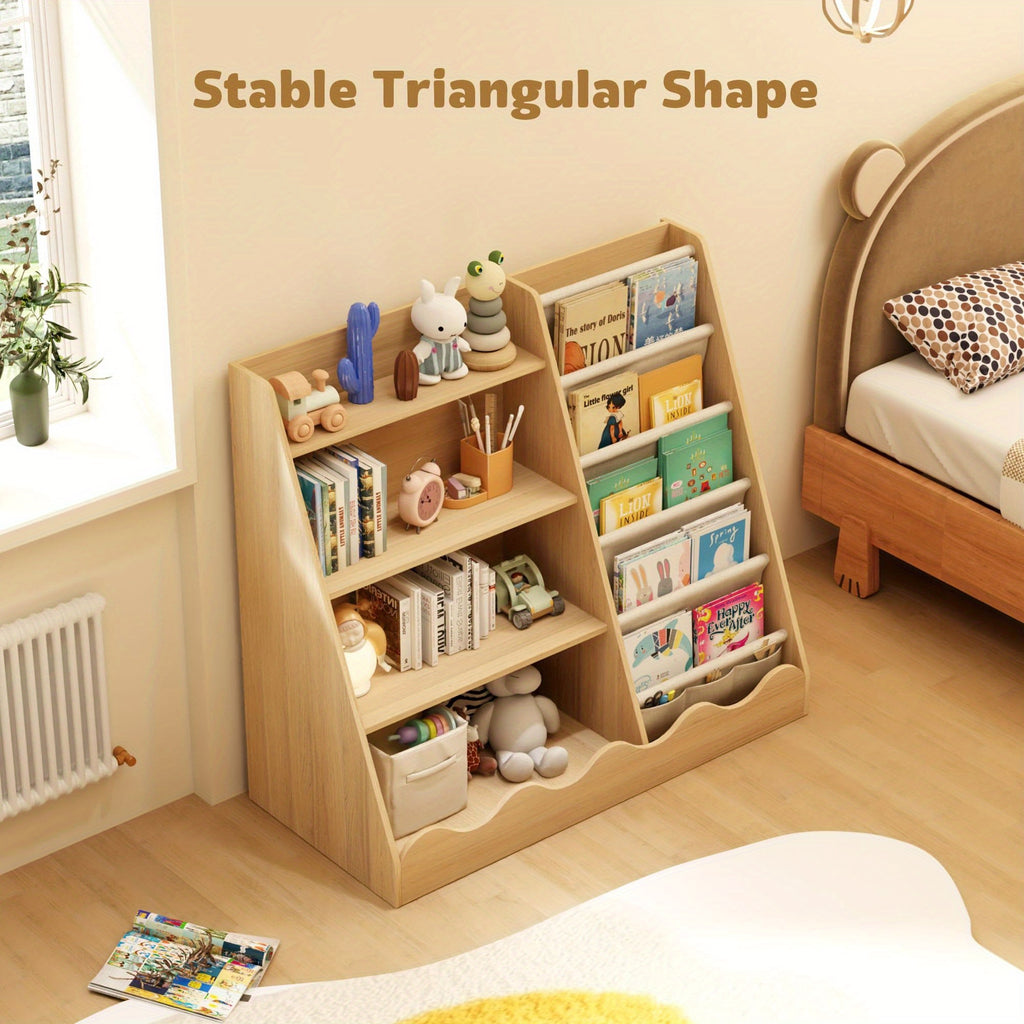 Multi Functional Children's Bookshelf And Toy Storage Cabinet -6-story Trapezoidal Frame, Easy to Assemble, Suitable for Bedrooms, Living Rooms, Game Rooms, Offices, Schools, Storage Racks, Children's Bookcases, Newspaper Racks, Minimalist Design