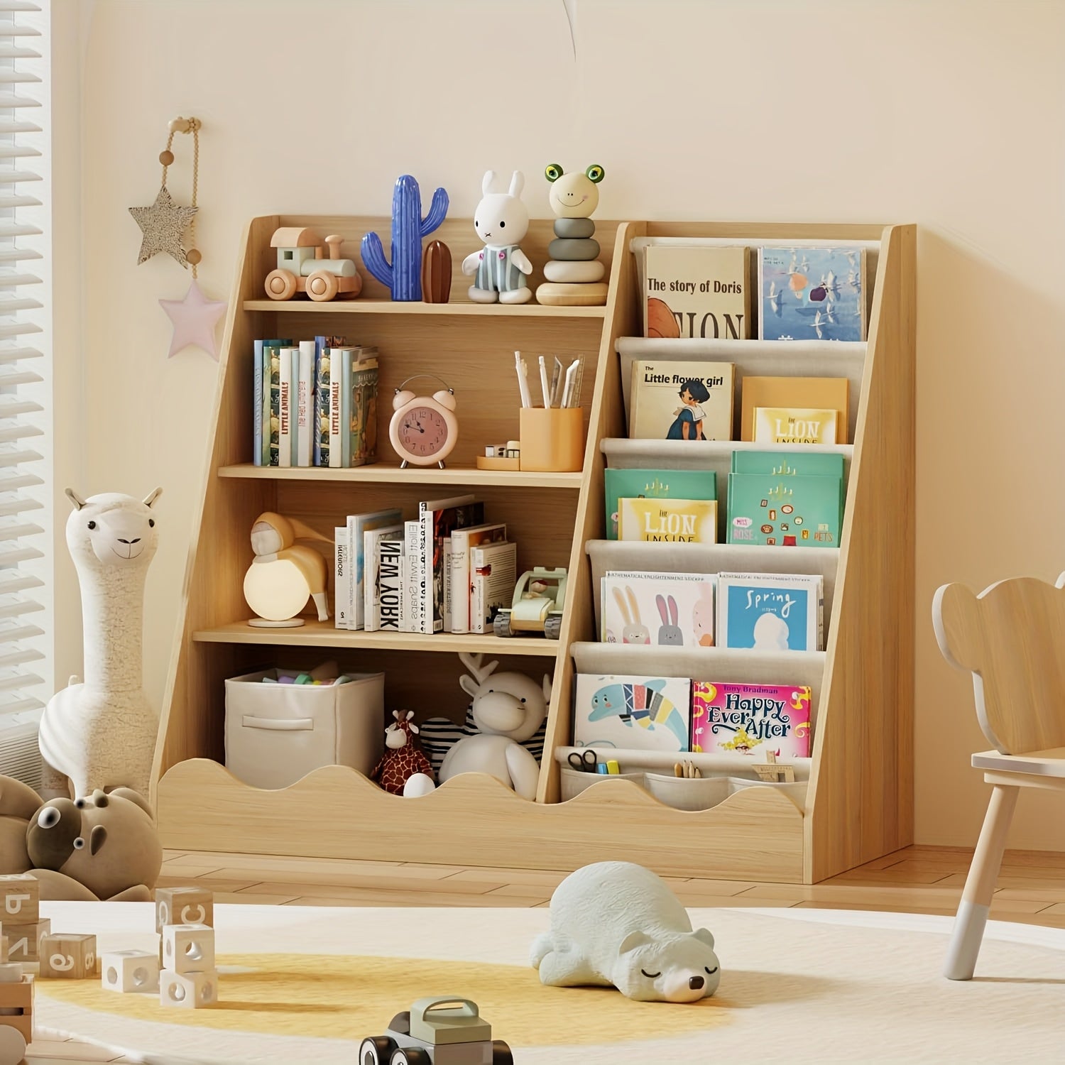 A Four-Level Bookshelf for Kids, a Five-Level Hanging Bookcase for Children, a Storage Unit for Baby Books, an Organizer for Books And Toys, a Display Stand for Books, Ideal for Playrooms, Preschools, Classrooms, Libraries