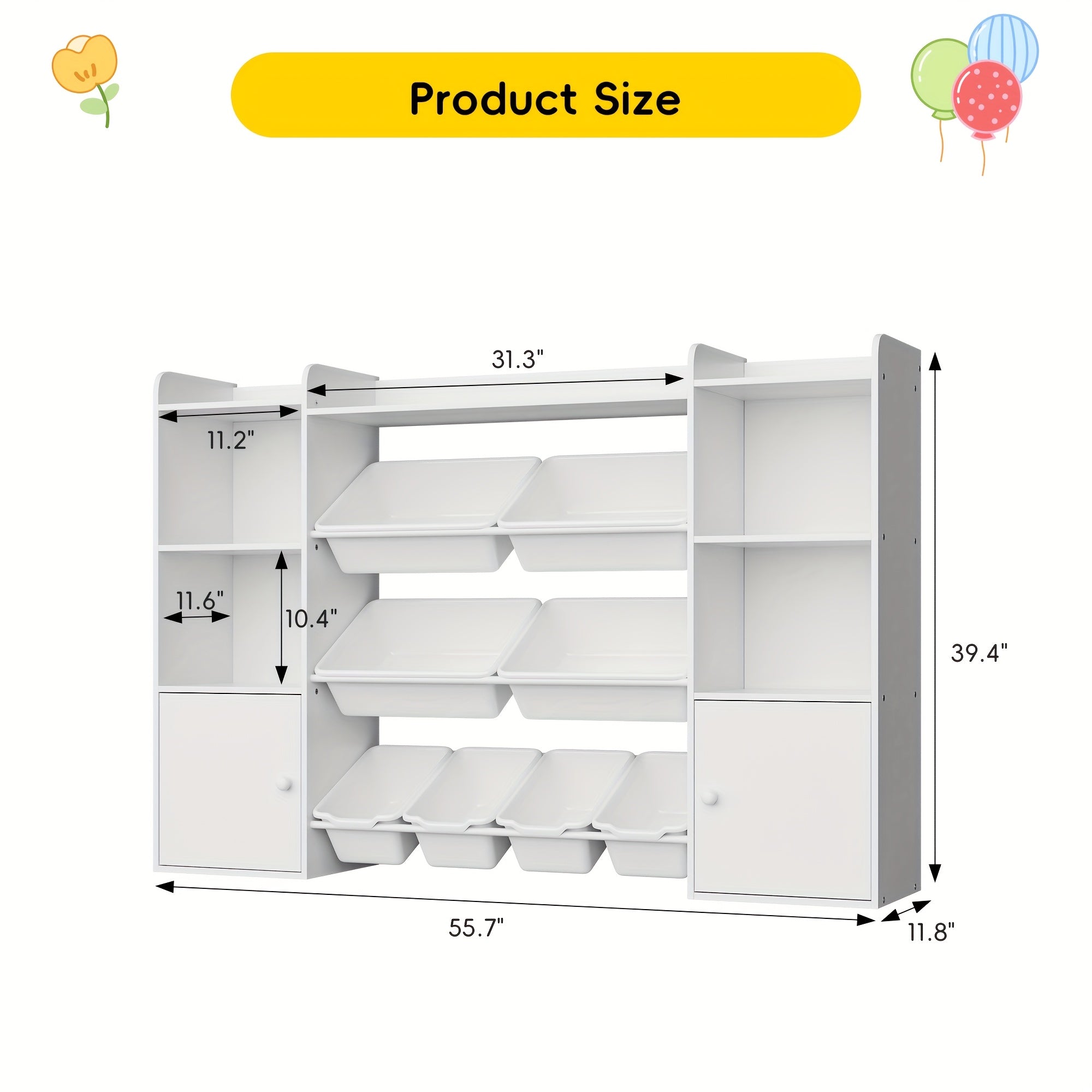 Kids Storage Organizer W\u002F8 Removable Bins, 4-Tier Organizers W\u002F6 Storage Cubbies, Kids Bookshelf And Storage for Playroom, Bedroom, Kids Room, Classroom