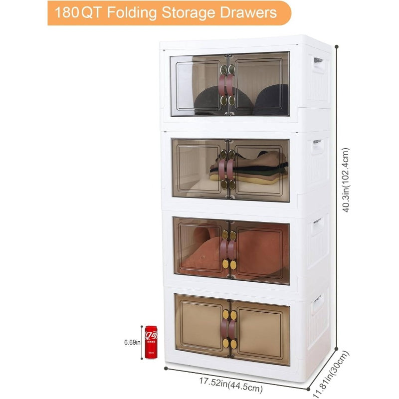 4pcs 140QT Stackable Plastic Storage Bins with Lids and Handles | Foldable Collapsible Closet Organizer with Magnetic and Side Locking, Ideal for Living Room, Office, Garages, Storage Boxes for Organizing