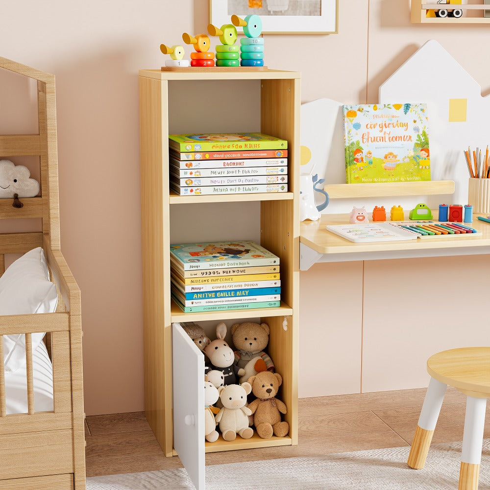 Kids Desk with Bookshelves And 2 Stools, Wooden Kids Desk And Chair Set with 5 Storage Cabinets, Children Writing Drawing Table, Student Kid Study Table for Ages 3-8, Bedroom, 71', Boys, Girls