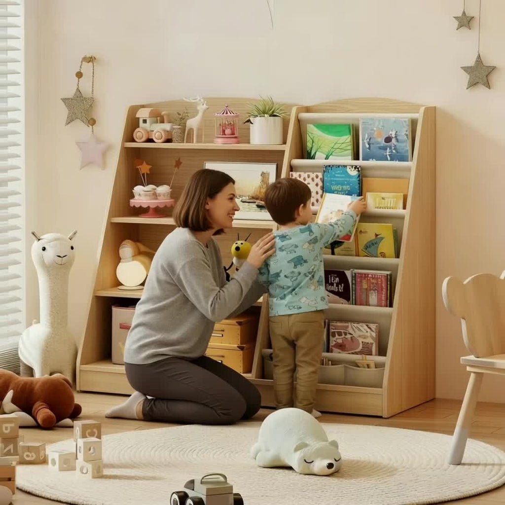 A Four-Level Bookshelf for Kids, a Five-Level Hanging Bookcase for Children, a Storage Unit for Baby Books, an Organizer for Books And Toys, a Display Stand for Books, Ideal for Playrooms, Preschools, Classrooms, Libraries