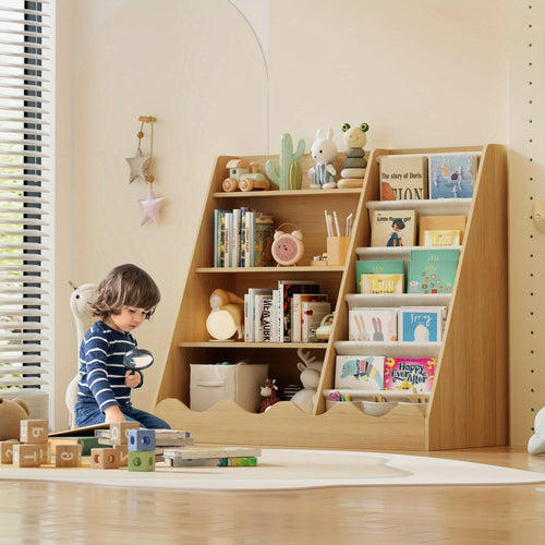 A Four-Level Bookshelf for Kids, a Five-Level Hanging Bookcase for Children, a Storage Unit for Baby Books, an Organizer for Books And Toys, a Display Stand for Books, Ideal for Playrooms, Preschools, Classrooms, Libraries