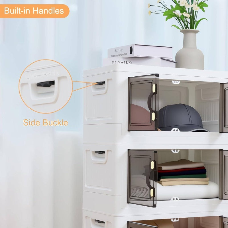 4pcs 140QT Stackable Plastic Storage Bins with Lids and Handles | Foldable Collapsible Closet Organizer with Magnetic and Side Locking, Ideal for Living Room, Office, Garages, Storage Boxes for Organizing