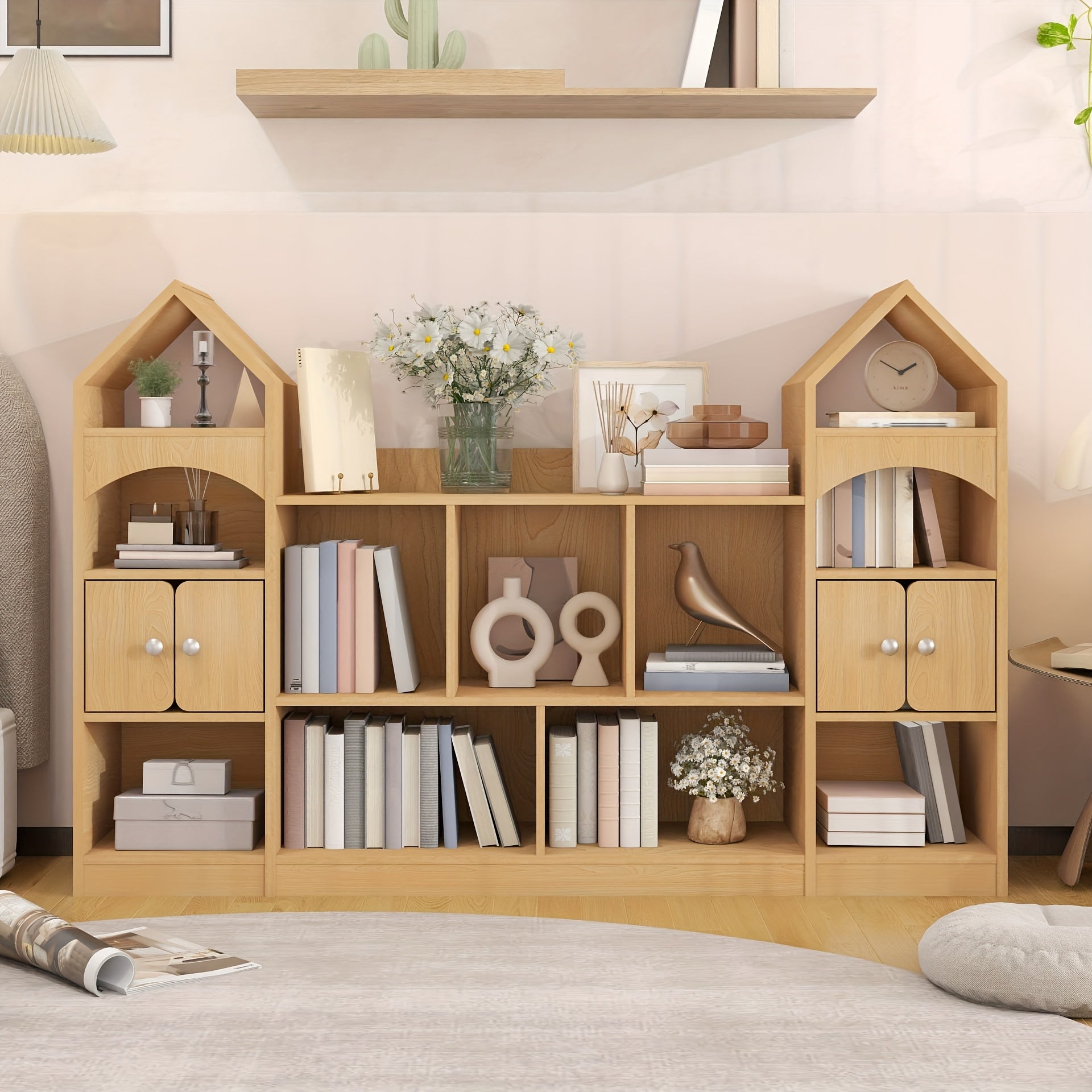 A Storage Cabinet And Bookcase Designed Like a Castle, This Versatile Organizer Shelf Is Perfect for Keeping Books And Everyday Items. Featuring a Magical Castle Design in a Sleek White End
