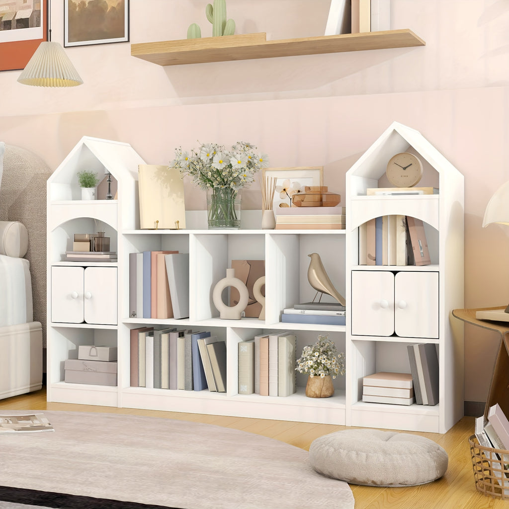 A Storage Cabinet And Bookcase Designed Like a Castle, This Versatile Organizer Shelf Is Perfect for Keeping Books And Everyday Items. Featuring a Magical Castle Design in a Sleek White End