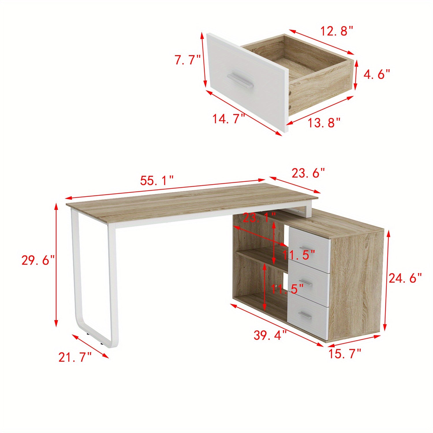 Modern L-Shaped Desk for Office Use Featuring Three Drawers And an Open Storage Shelf, with a Flexible Design Suitable for Both Computer And Administrative Tasks