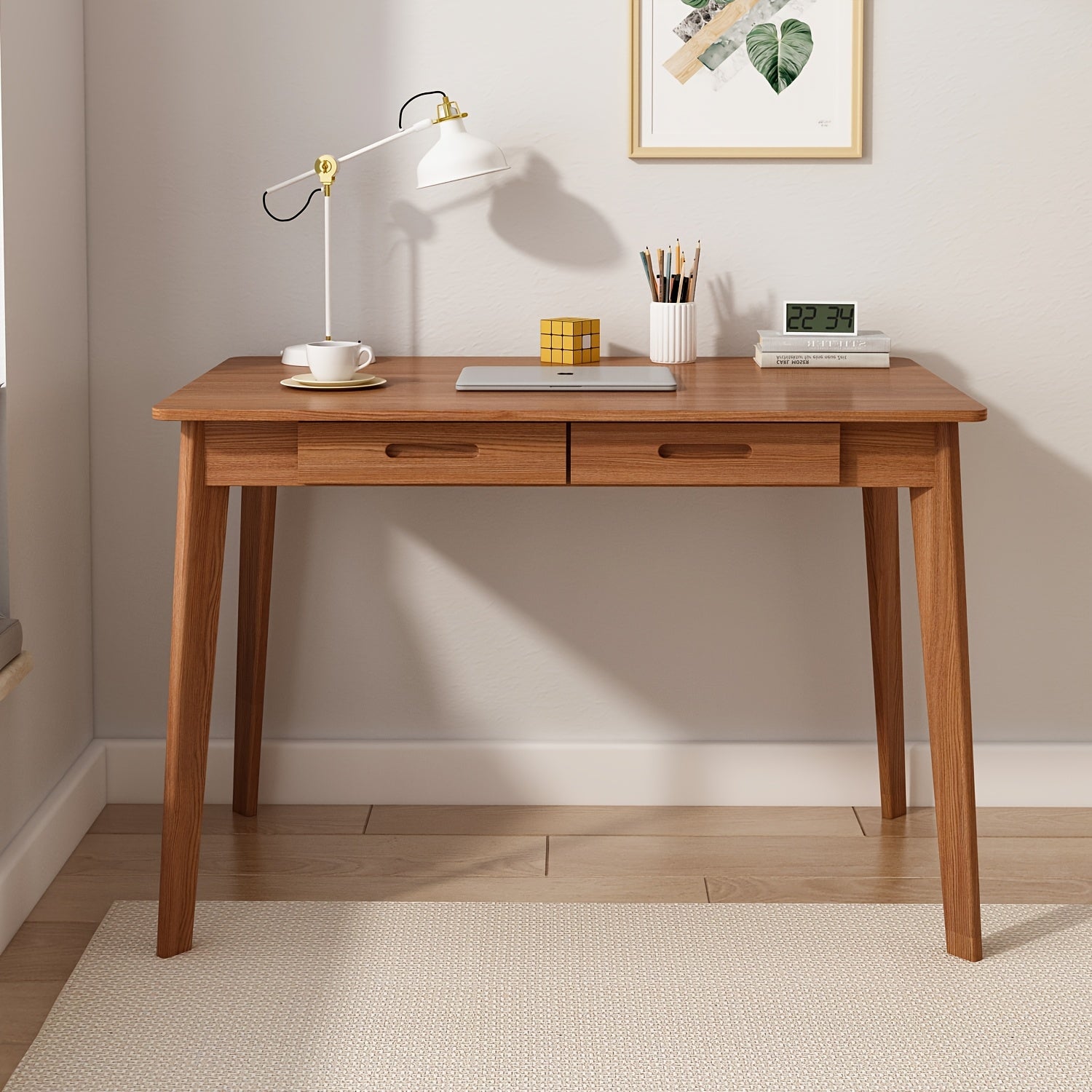 Modern Office Desk Computer Desk Writing Wood Desk Study Work Desk, With 2 Drawer, Suitable For Study Or Office, Equipped With Two Drawers And Four Legs, Easy To Assemble, Minimalist Design