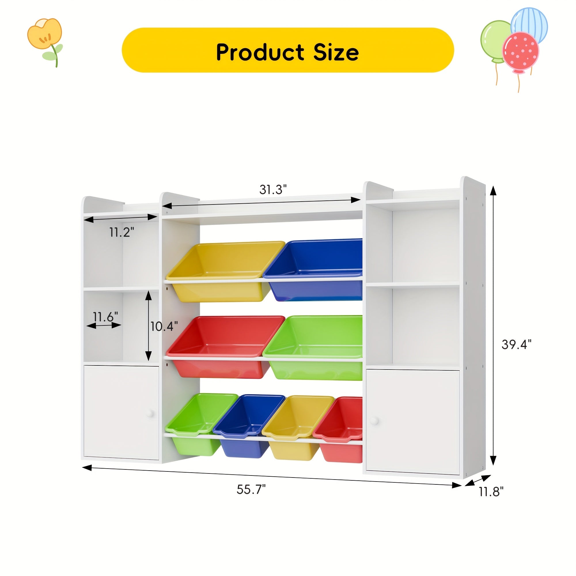 Kids Storage Organizer W\u002F8 Removable Bins, 4-Tier Organizers W\u002F6 Storage Cubbies, Kids Bookshelf And Storage for Playroom, Bedroom, Kids Room, Classroom