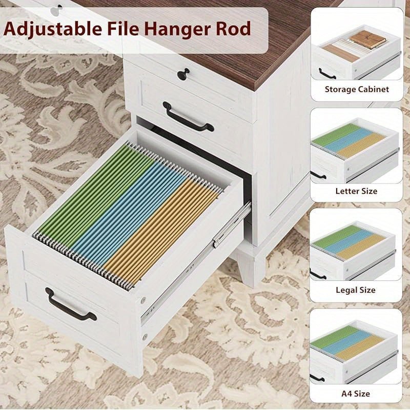 53. 5 Inch Desk with Drawers, Home Office Desk, Executive Desk with Filing Cabinet, Computer Desk for Work, Study, Writing, Suitable for Bedroom, Study, Home Office