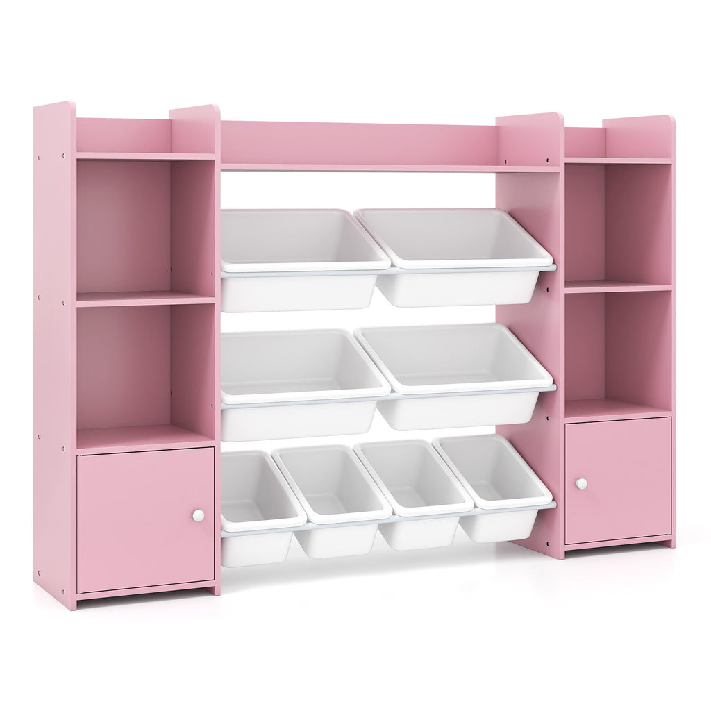 COSTWAY Kids Toy Storage Organizer Shelf, 4-Tier Large Storage Cabinet with 6 Cubbies & 8 Removable Bins, Childrens Storage Rack with Bookshelf for Living Room, Bedroom, Playroom & Nursery