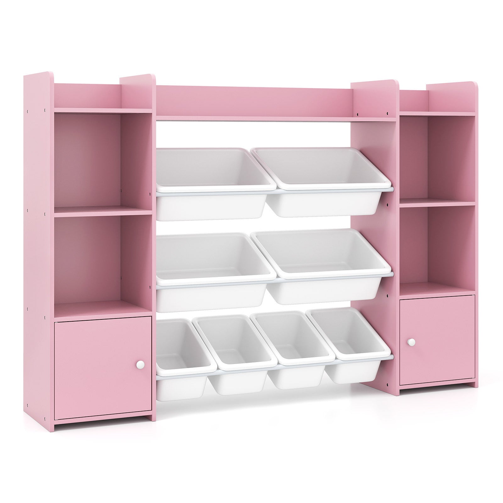 COSTWAY Kids Toy Storage Organizer Shelf, 4-Tier Large Storage Cabinet with 6 Cubbies & 8 Removable Bins, Childrens Storage Rack with Bookshelf for Living Room, Bedroom, Playroom & Nursery