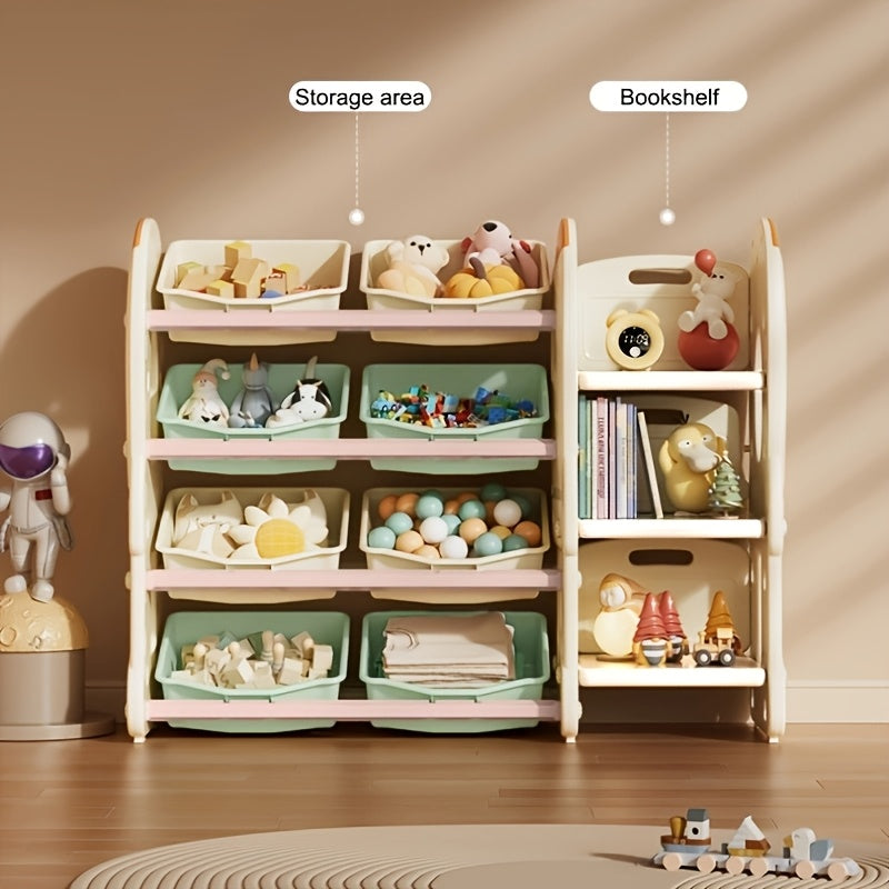 A Large Capacity Storage Cabinet with 8 Storage Boxes, Suitable for Organizing Miscellaneous Items,, Books, And Clothes. It Includes a Bookshelf And Is Easy to Assemble.