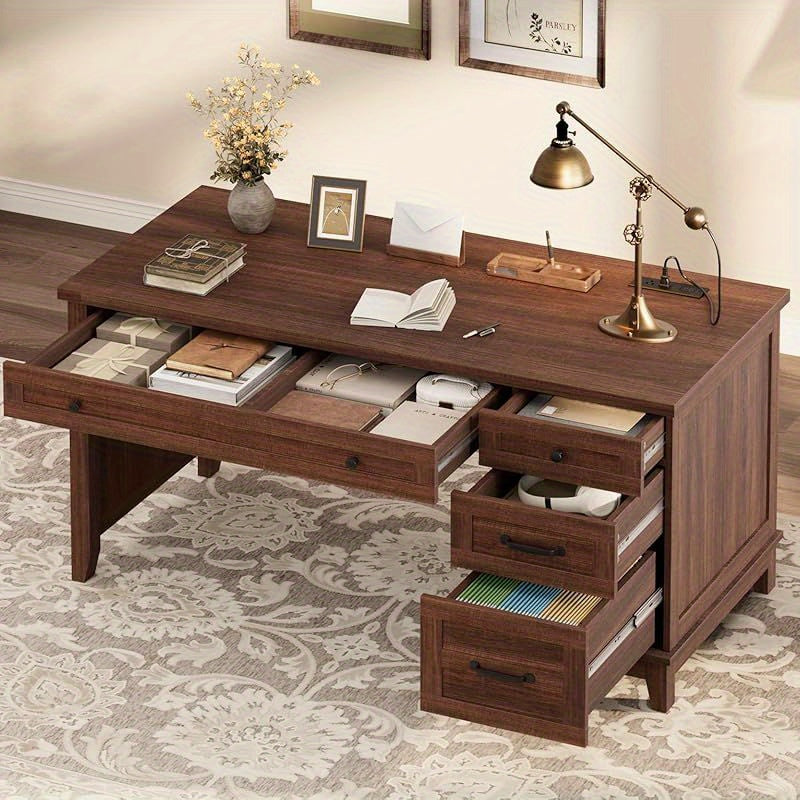 53. 5 Inch Desk with Drawers, Home Office Desk, Executive Desk with Filing Cabinet, Computer Desk for Work, Study, Writing, Suitable for Bedroom, Study, Home Office