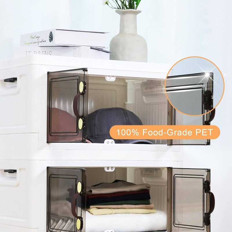 4pcs 140QT Stackable Plastic Storage Bins with Lids and Handles | Foldable Collapsible Closet Organizer with Magnetic and Side Locking, Ideal for Living Room, Office, Garages, Storage Boxes for Organizing